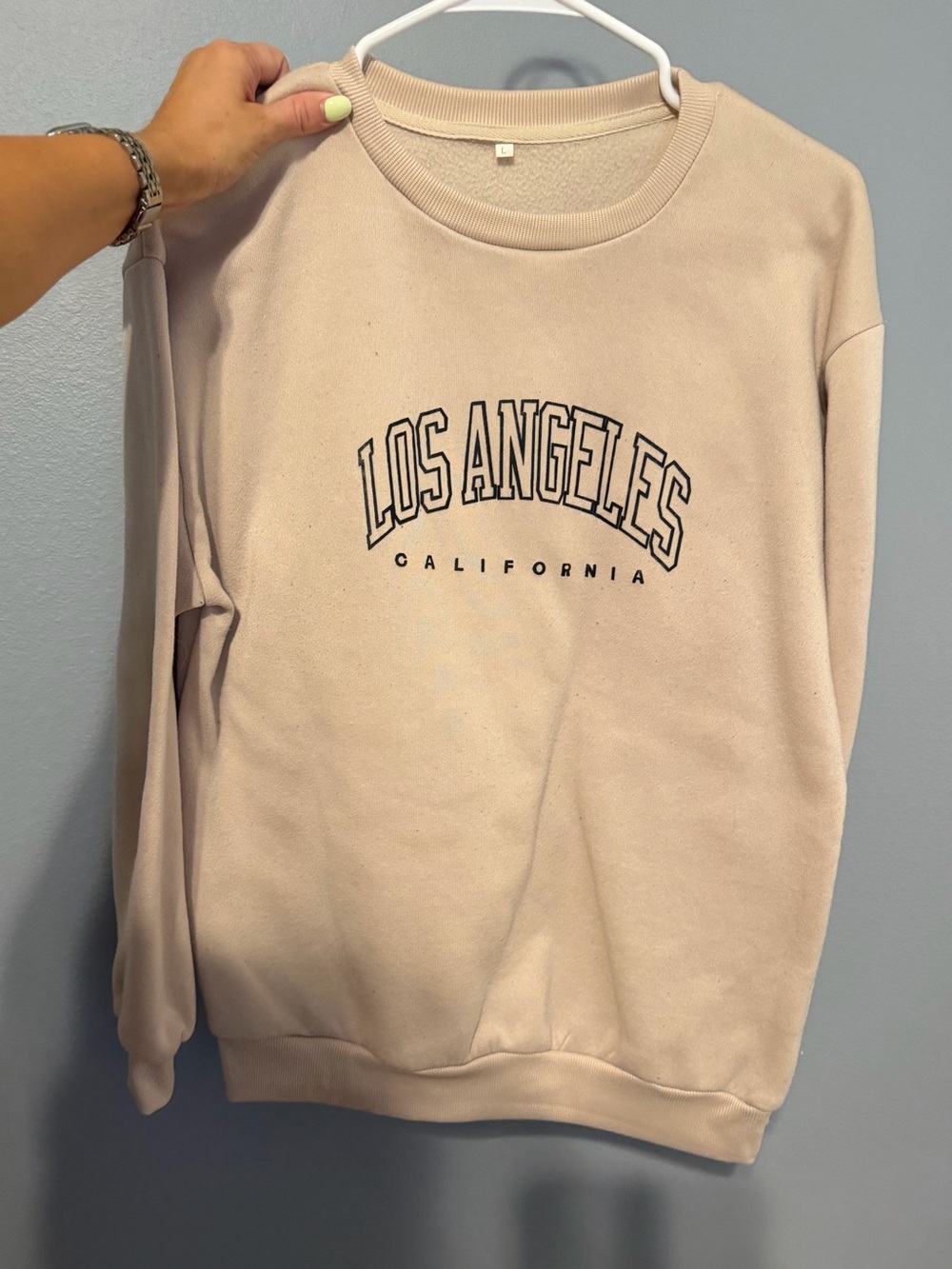 SHEIN Los Angeles Graphic Crewneck Sweater - Light Beige